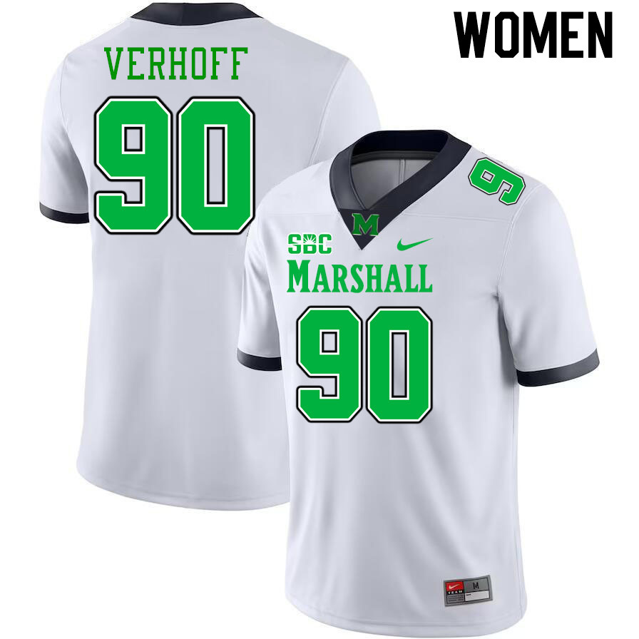 Women #90 Rece Verhoff Marshall Thundering Herd SBC Conference College Football Jerseys Stitched-Whi